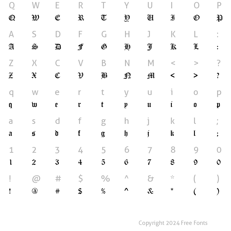 Character Map of Canterbury Regular