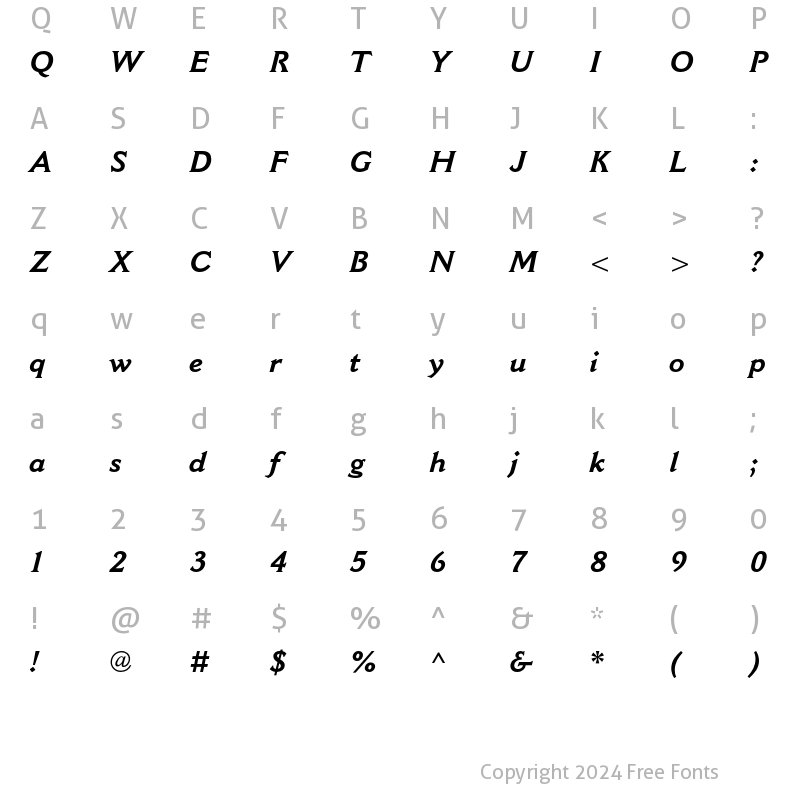 Character Map of Cantoria MT Std Bold Italic