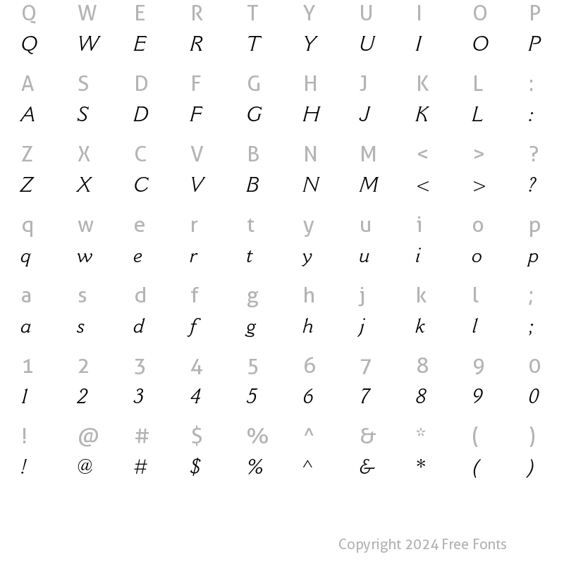 Character Map of Cantoria MT Std Italic