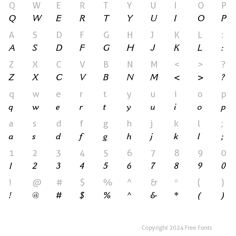 Character Map of Cantoria MT Std Semibold Italic