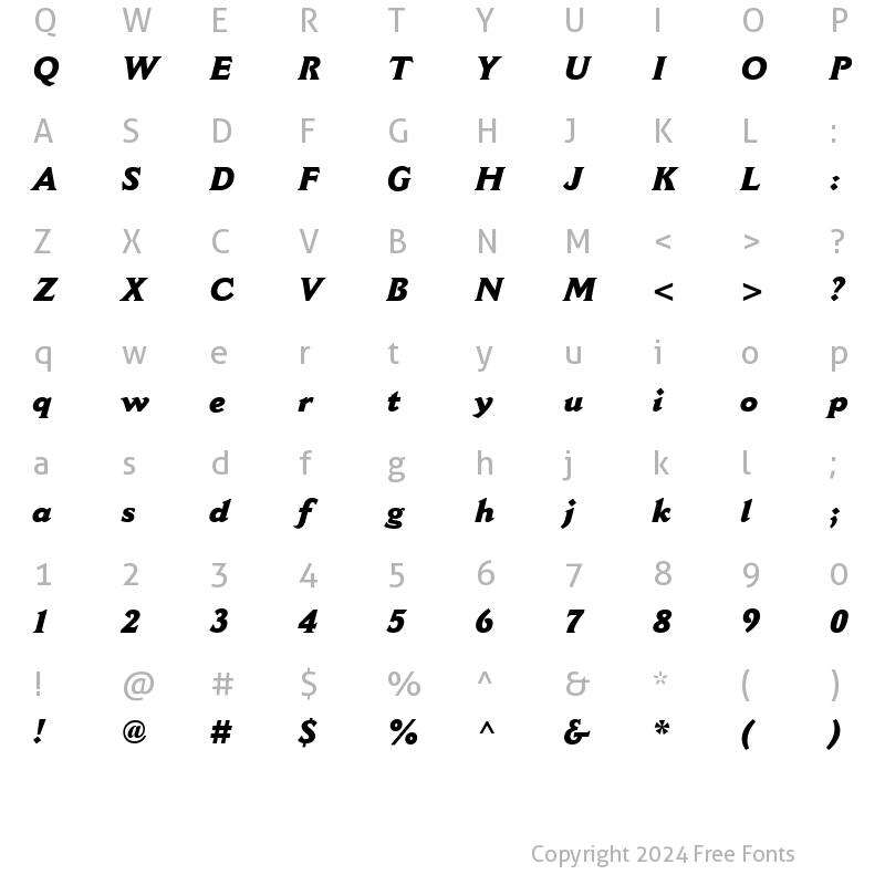 Character Map of CantoriaMT-ExtraBold Extra BoldItalic