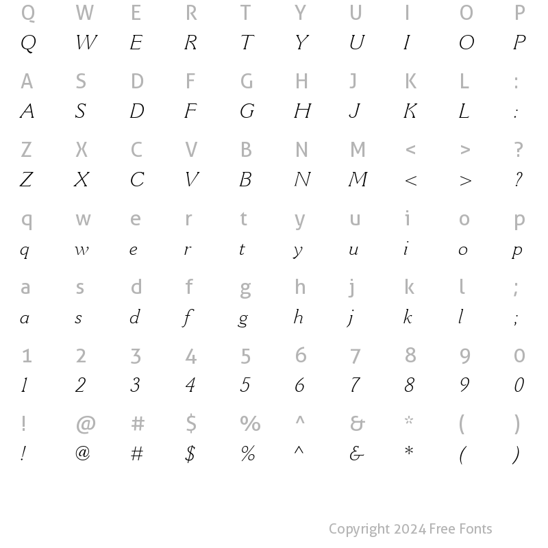 Character Map of CantoriaMT-Light LightItalic