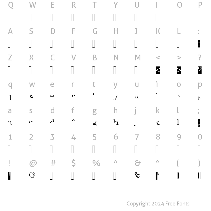 Character Map of Canyou (Plain) Regular