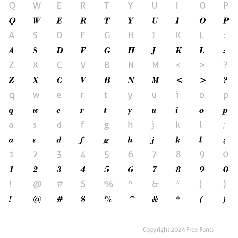 Character Map of Capelli Bold Italic