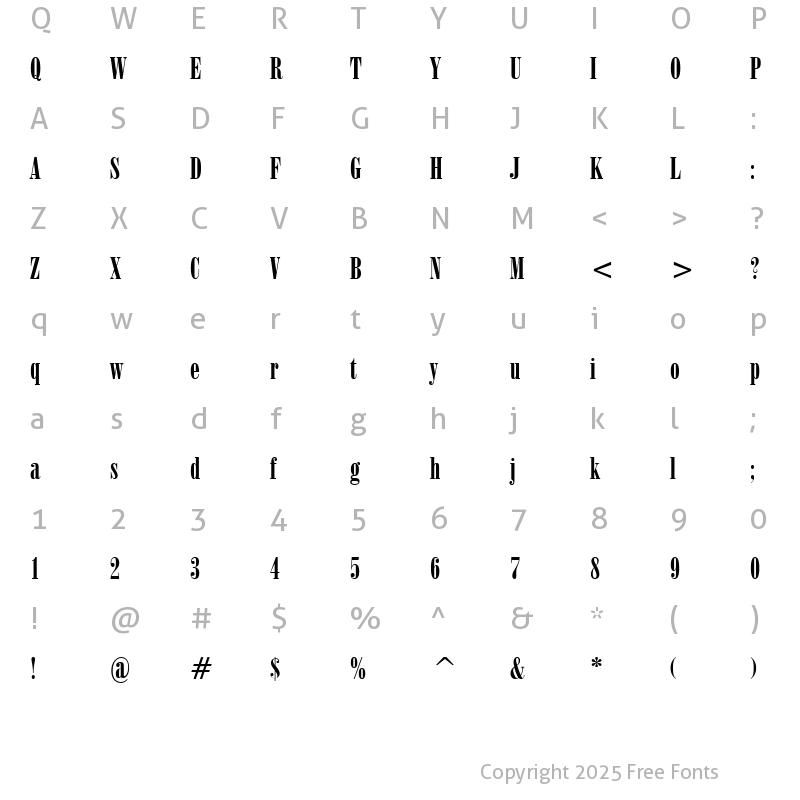 Character Map of Capelli Ultra Condensed Regular