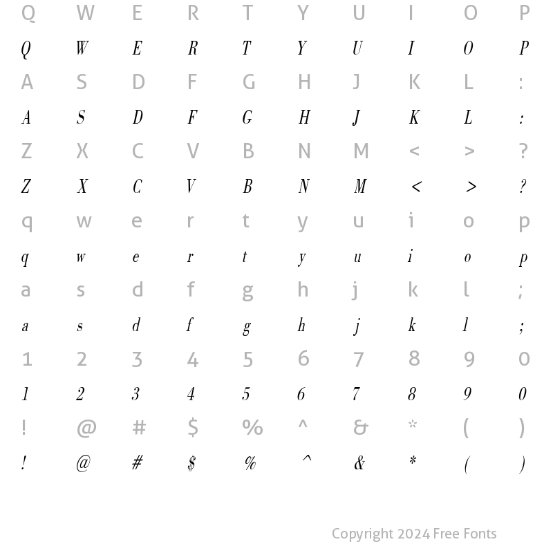 Character Map of CapelliCondensed Italic