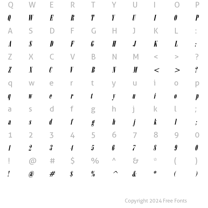 Character Map of CapelliUltraCondensed Italic