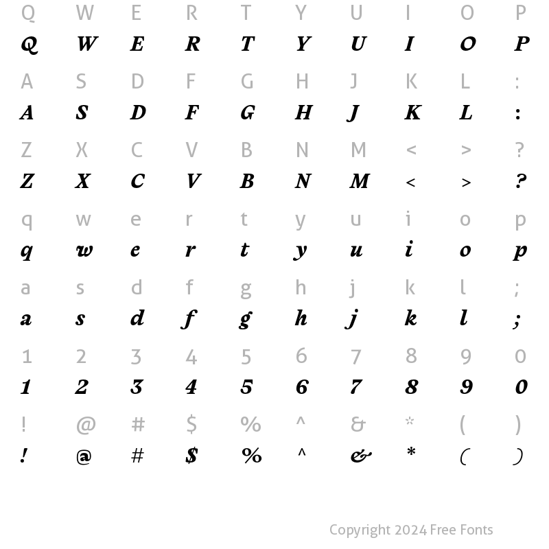 Character Map of Capraia Bold Italic