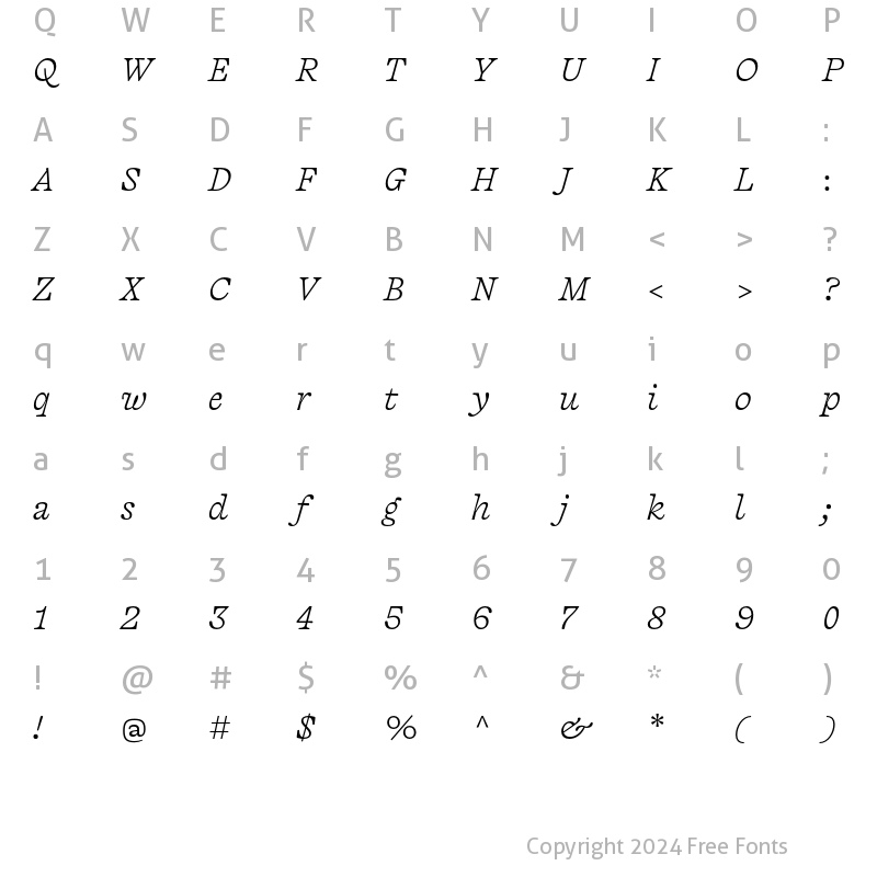 Character Map of Capraia ExtraLight Italic