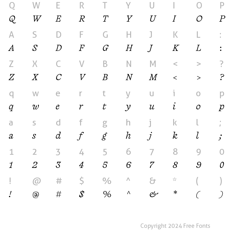 Character Map of Capraia Light Italic