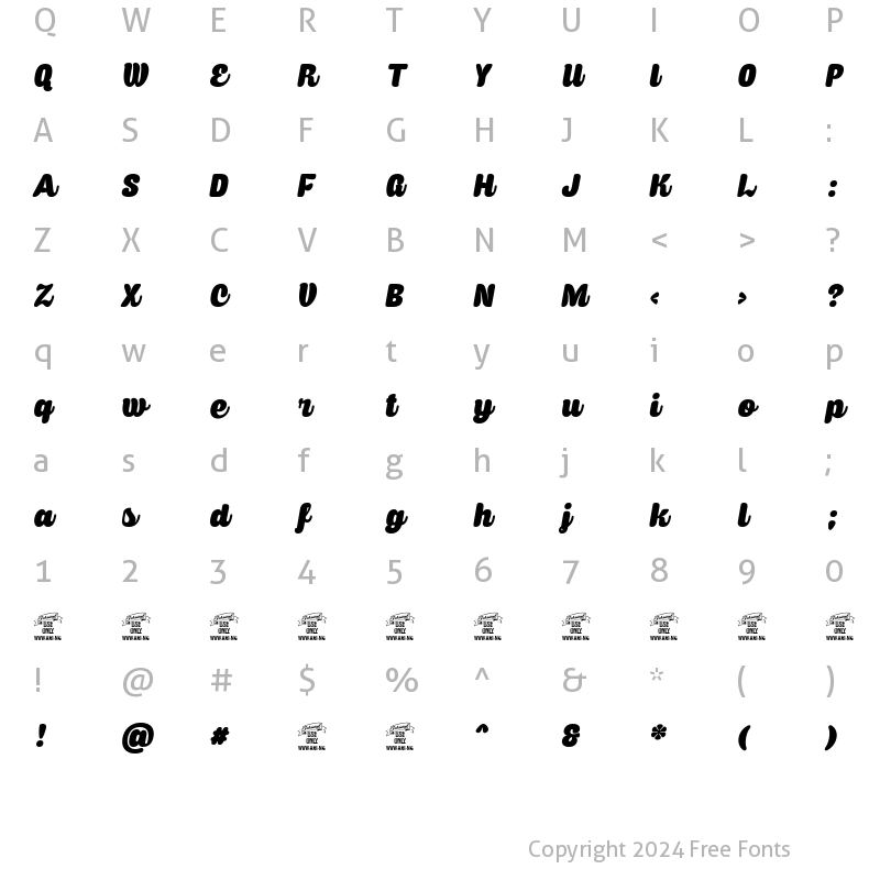 Character Map of Caprica Script Personal Use Regular