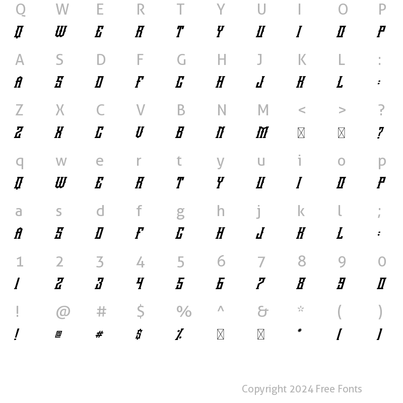 Character Map of Carapace Italic