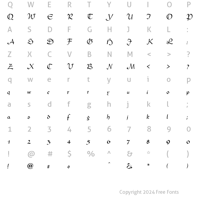 Character Map of Cardigan Regular