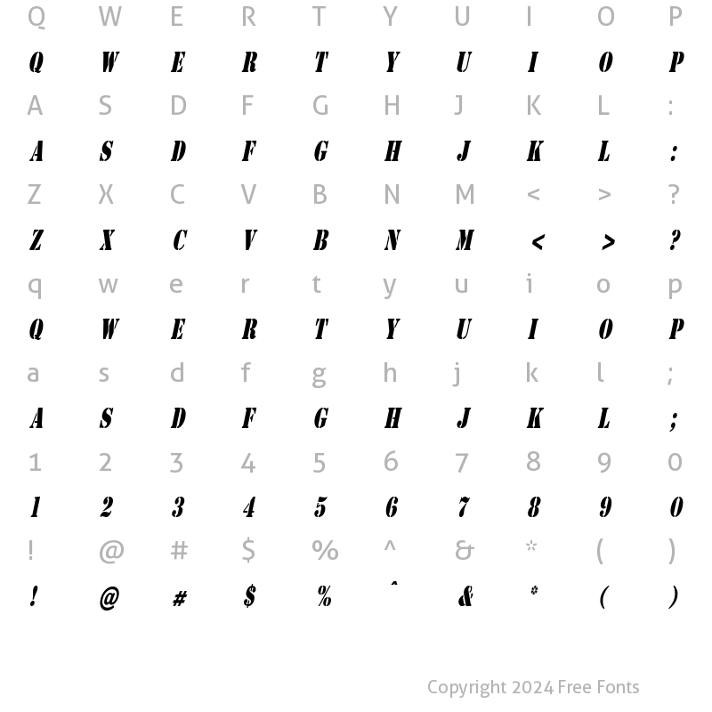 Character Map of CargoCondensed Italic