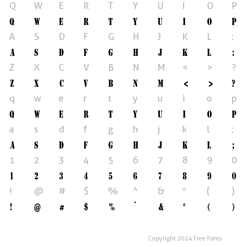 Character Map of CargoCondensed Regular