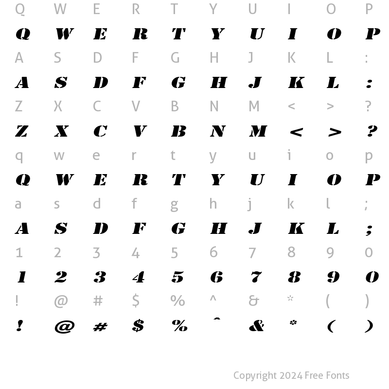 Character Map of CargoExtended Italic