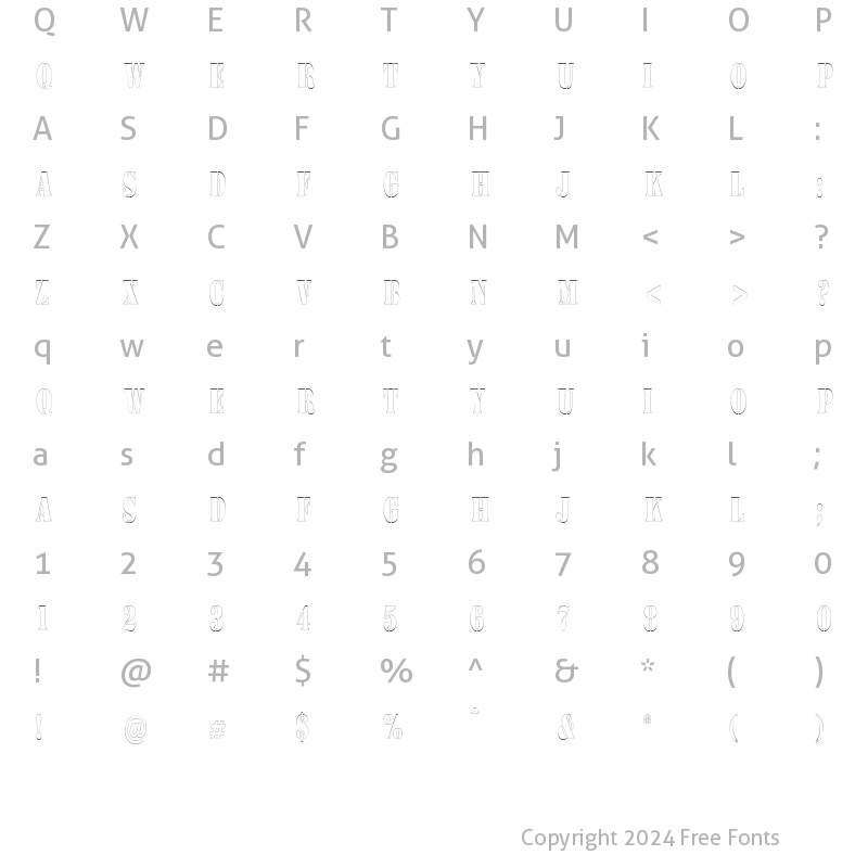 Character Map of CargoOutlineCondensed Regular