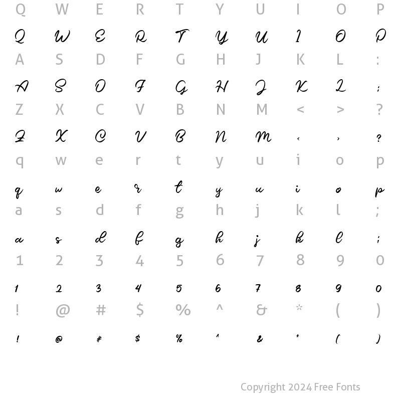 Character Map of Caride Script Regular