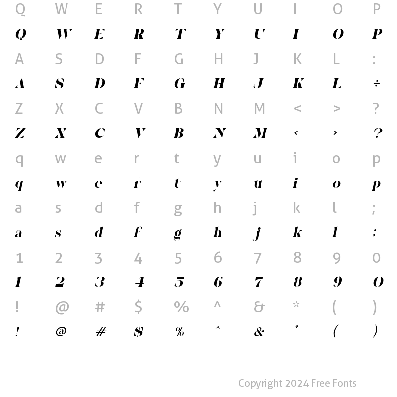 Character Map of Carista Bold Italic