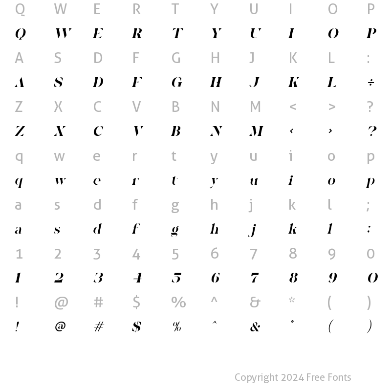 Character Map of Carista Italic