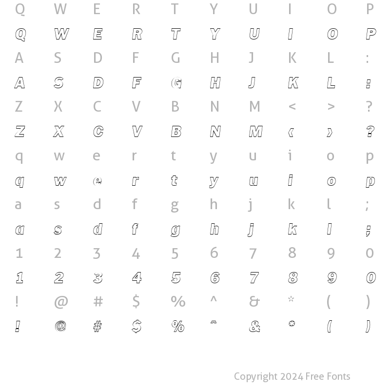 Character Map of CarlBeckerOutline-Heavy Italic