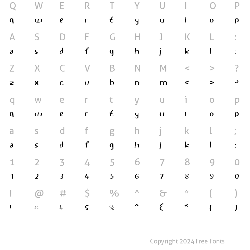 Character Map of Carlie Regular