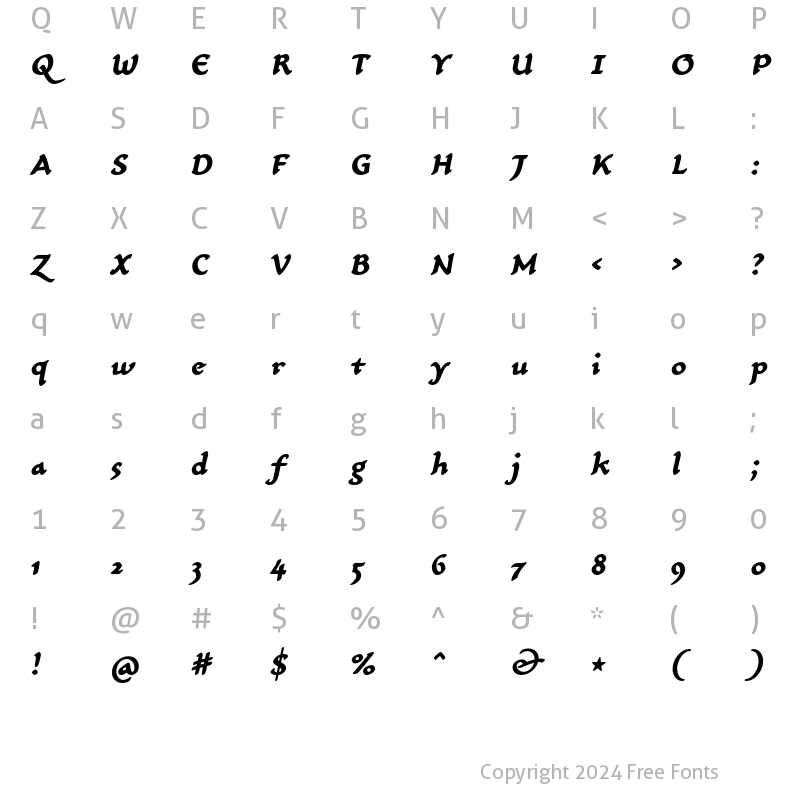 Character Map of CarlinScript LT Std BoldIt