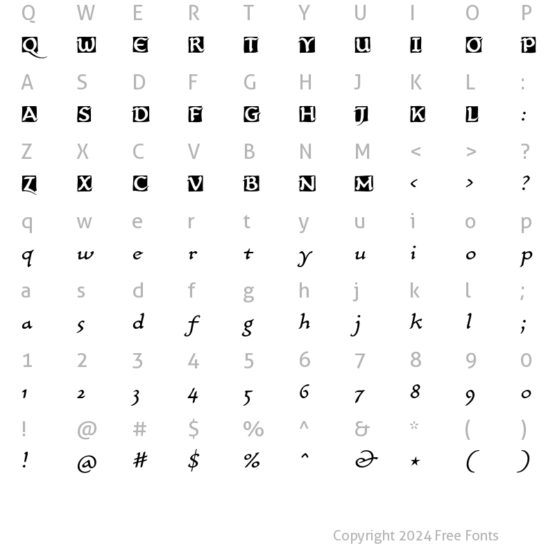 Character Map of CarlinScript LT Std Initials