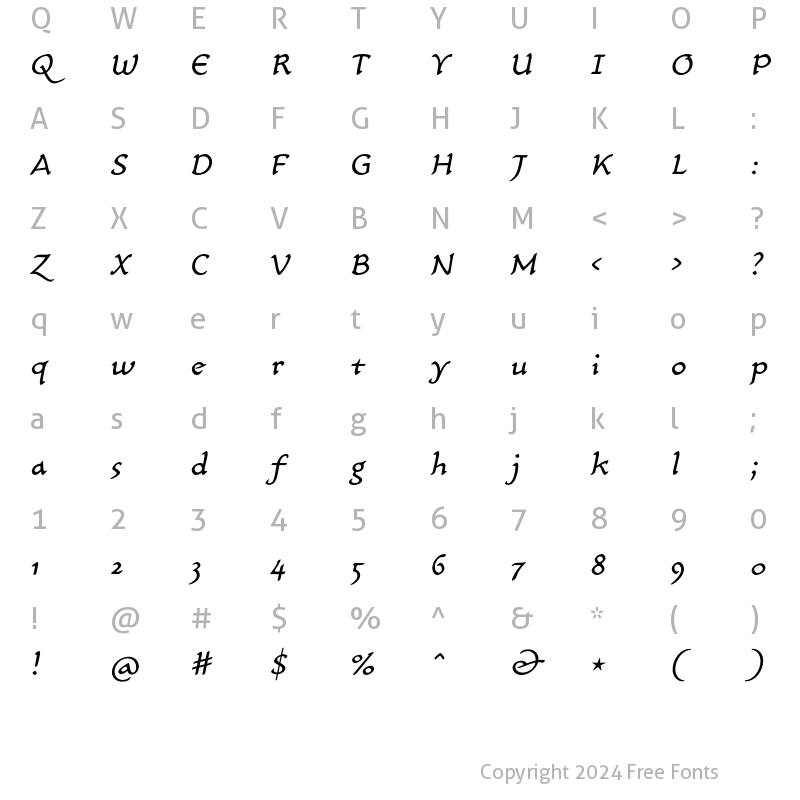 Character Map of CarlinScript LT Std Italic