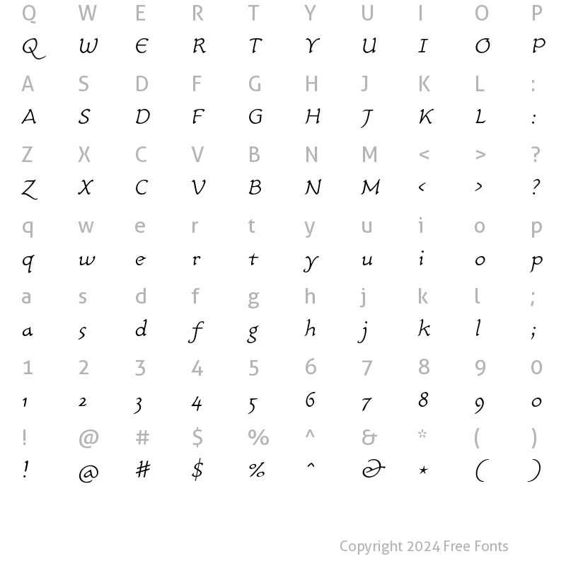 Character Map of CarlinScript LT Std LightItalic