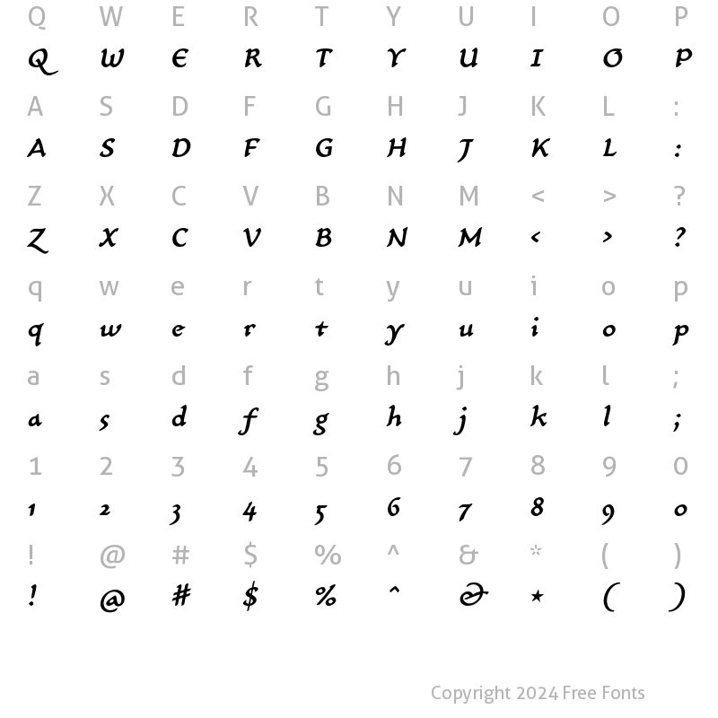 Character Map of CarlinScript LT Std MediumItalic