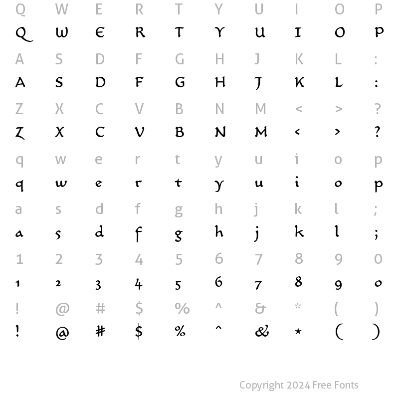 Character Map of CarlinScript LT Std Regular