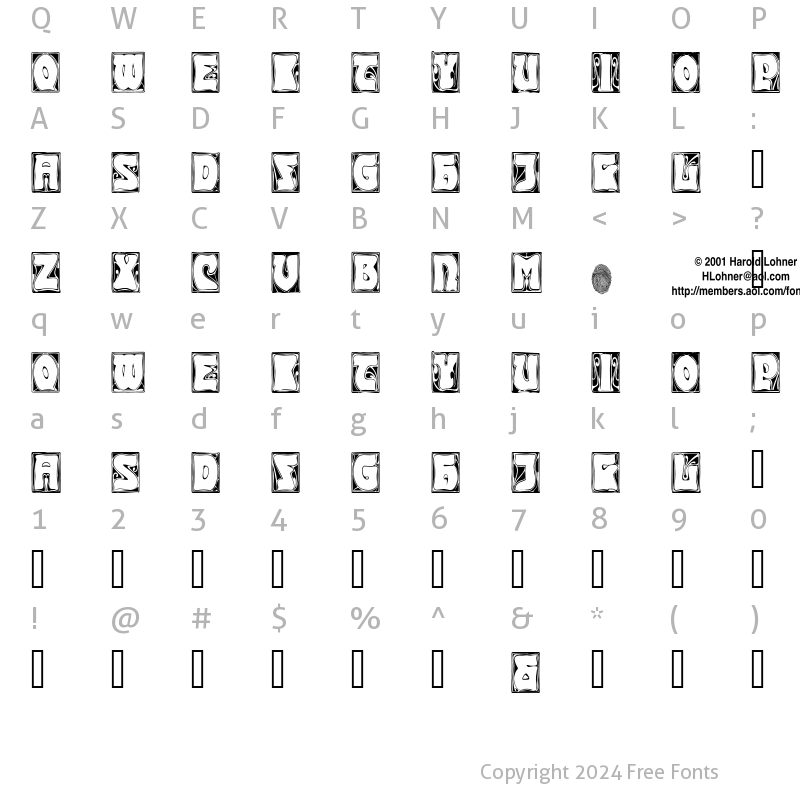 Character Map of Carmen CapsOutside Regular