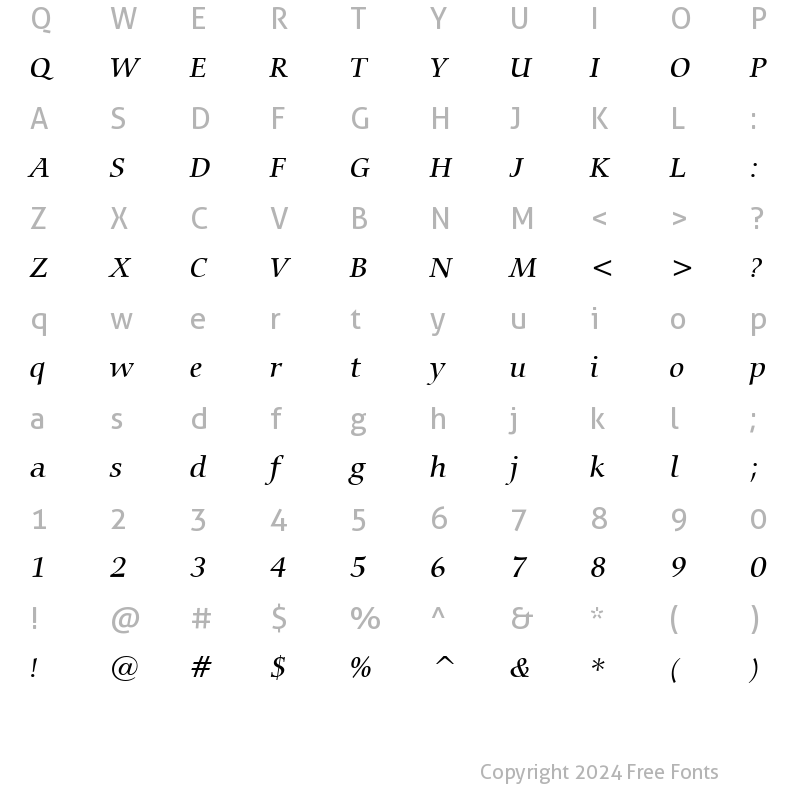 Character Map of Carmina Md BT Medium Italic