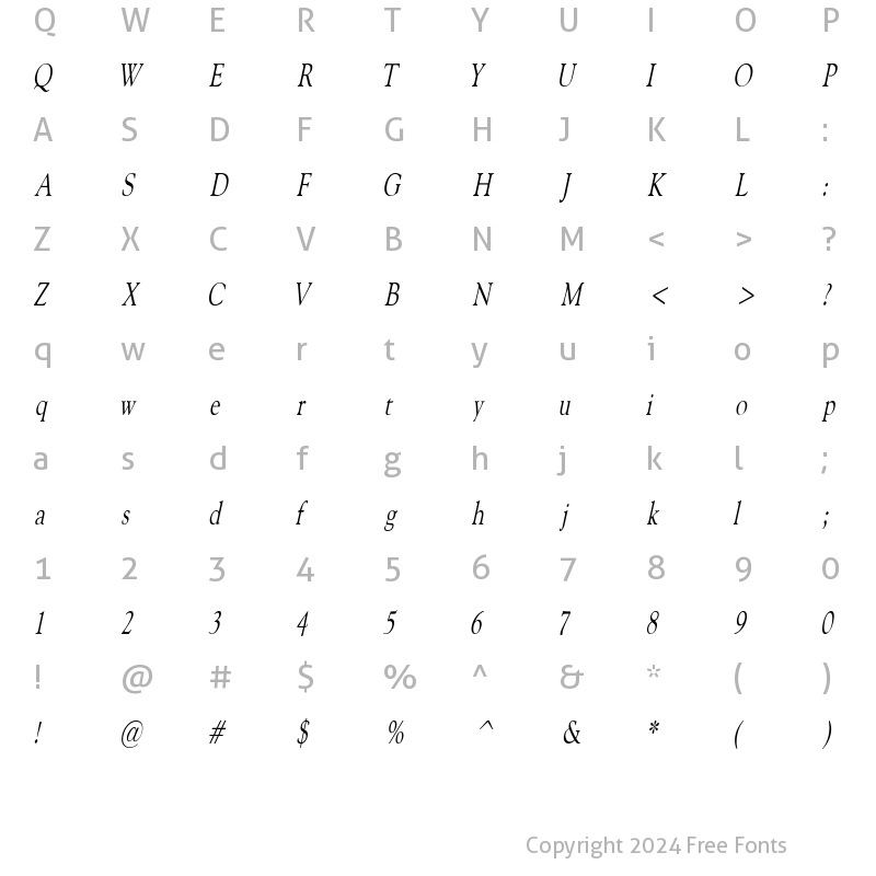 Character Map of CarnegieCondensed Italic