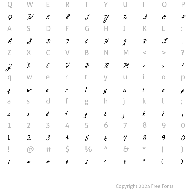 Character Map of CarolinesHand Bold