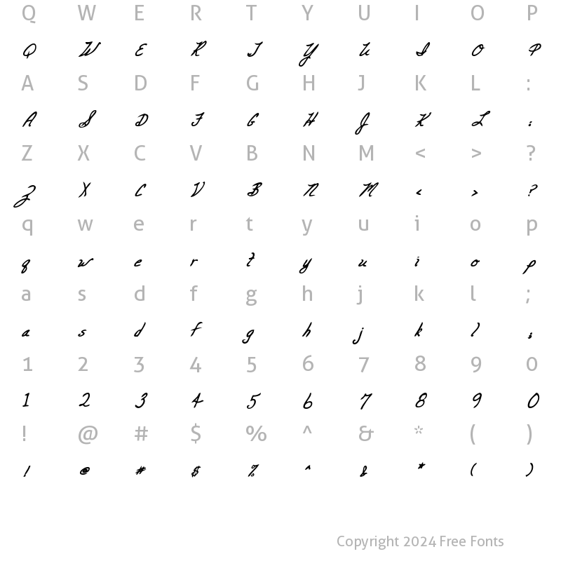 Character Map of CarolinesHand Bold Italic