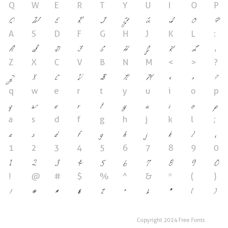 Character Map of CarolinesHand Italic