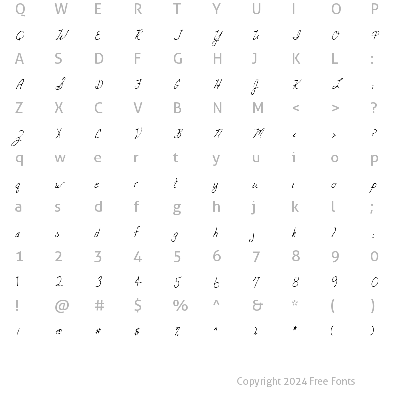 Character Map of CarolinesHand Regular