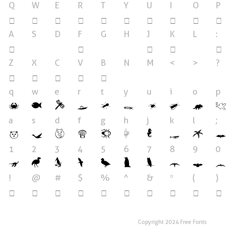 Character Map of Carr Animal Dingbats Regular