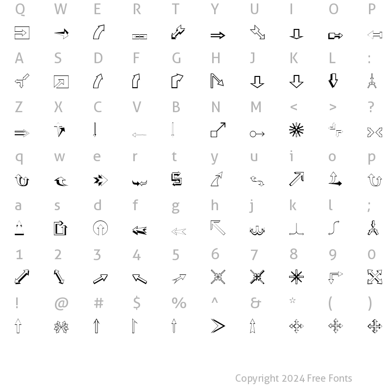 Character Map of Carr Arrows (outline) Regular