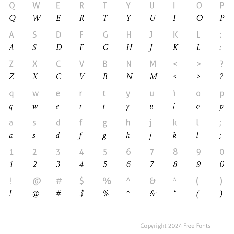 Character Map of Carre Noir Std Light Italic