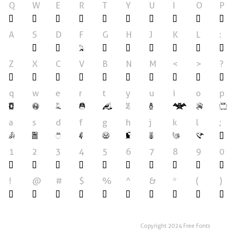 Character Map of Carsten'sOwls Regular