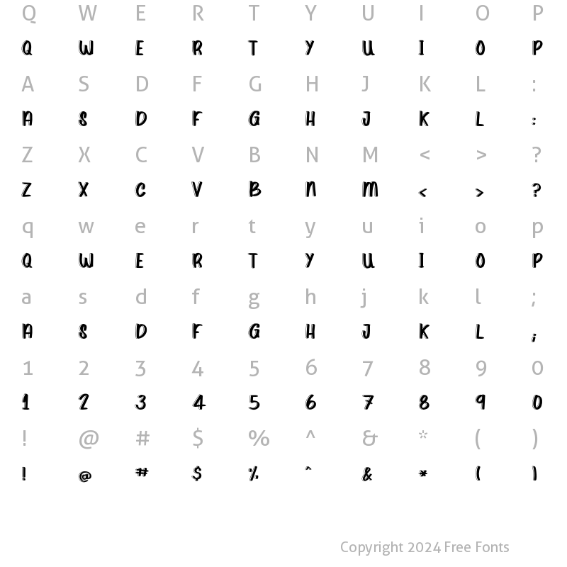 Character Map of Cartame Volume 2 Bold