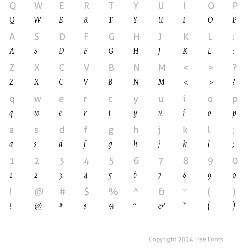 Character Map of Cartier Book Std Italic