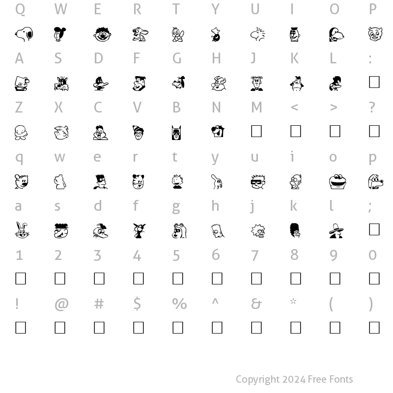 Character Map of CartoonCharacters Plain