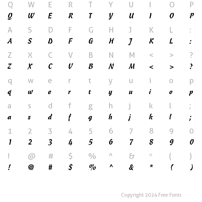 Character Map of Cascade Script LT Std Medium