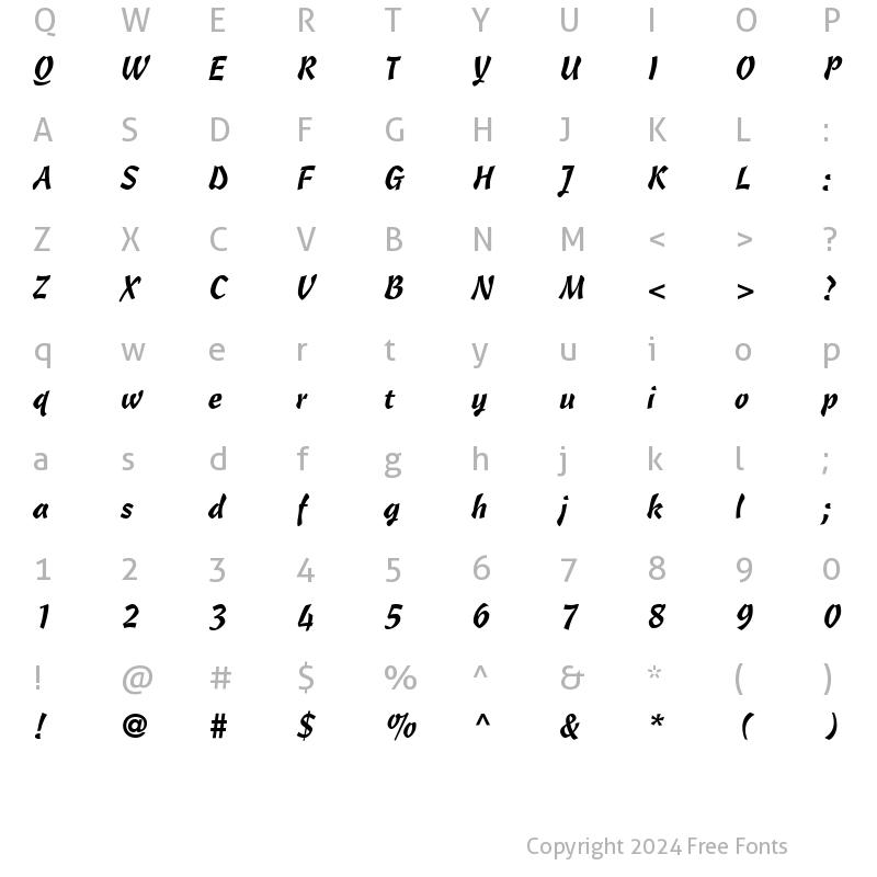 Character Map of CascadeScript RomanItalic