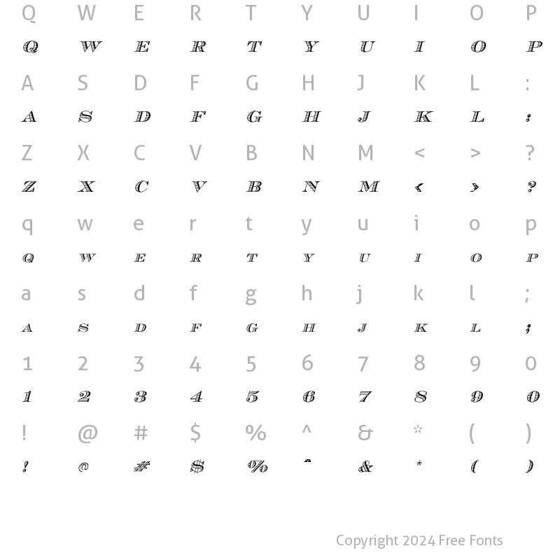 Character Map of Cash Italic