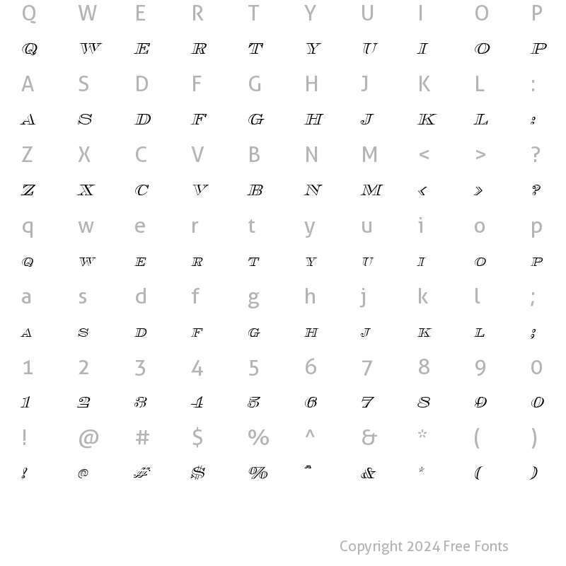 Character Map of Cash Outline Italic